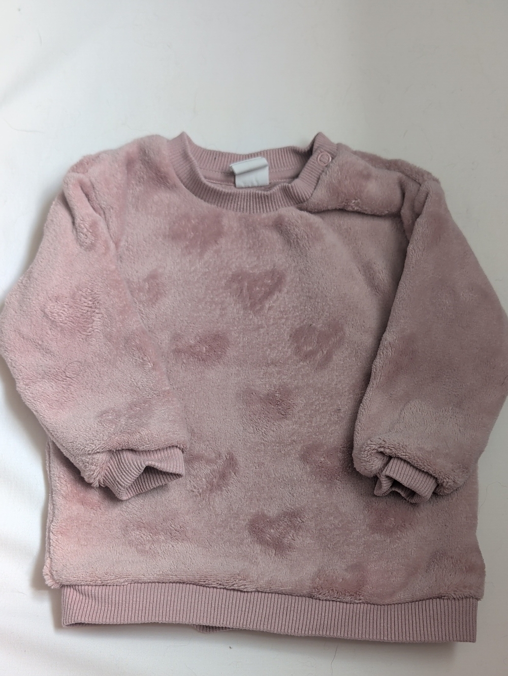 H&M Plush Heart-Print Pink Baby Crewneck